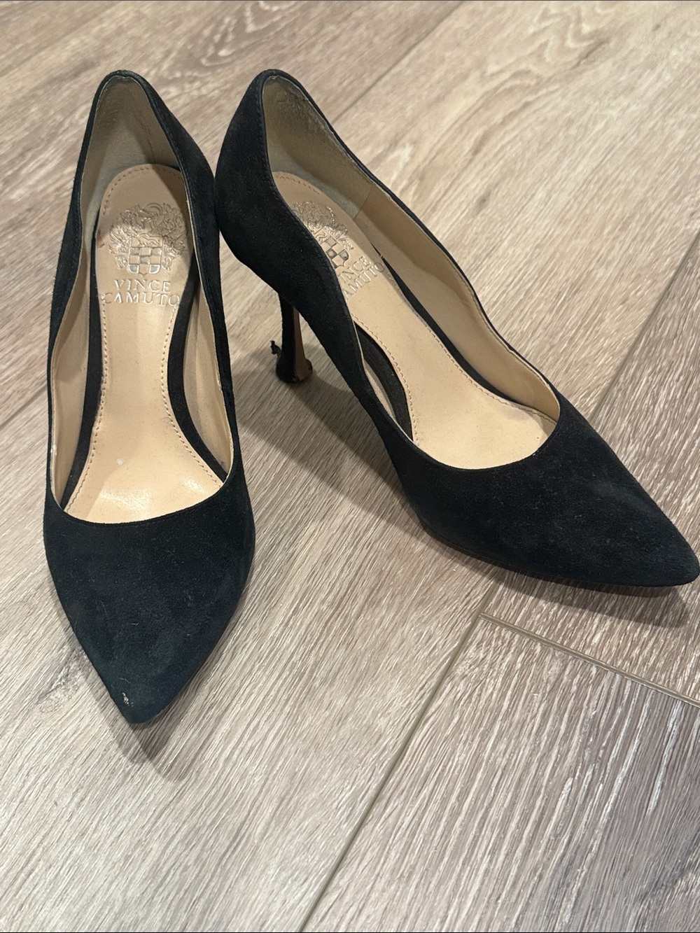 Vince Camuto Black Suede Pointed Toe Stiletto Pumps